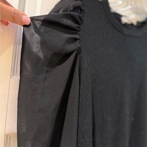 Gray Ribbed Top with Sheer Sleeves